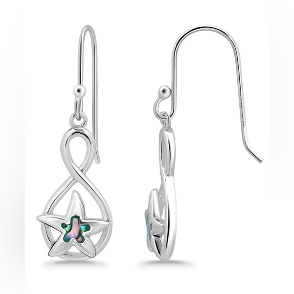 🐚MACY’S🐚 Abalone Inlay Starfish Motif Fishhook Drop Earrings/NWT - Picture 2 of 5